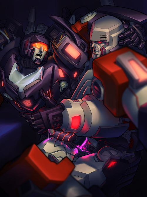 my @tformers-secret-santa gift for @cavalierconvoy !! Trailbreaker and Megatron! Aaaaaahh this is ac