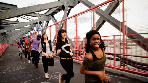 Beat Club Crew, who star in the Williamsburg Bridge scene of Girl Walk // All Day are performing thi