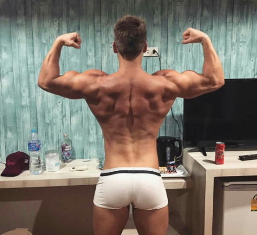 malecelebunderwear:  Joss showing off his cakes.