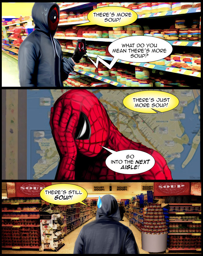 geminidragonjasminealexandra:  SpideyPool Soup These guys get along like soup! Inspired