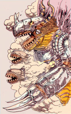 witnesstheabsurd:  Someone mentioned Digimon on my asks and Metal Greymon has such a fun chunky gnarly design I had to indulge that itch 