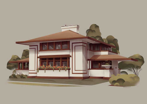 Artistic Illustrations Of Homes By Frank Lloyd Wright