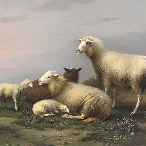 Sheep and poultry resting in the pasture (detail) - François van Severdonck - via Christie’s