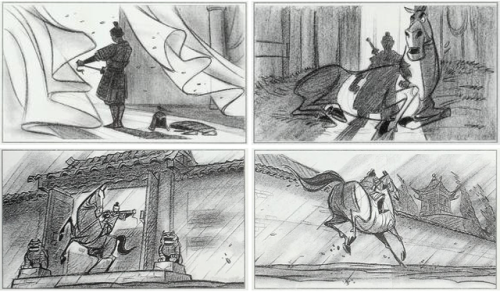 scurviesdisneyblog:Mulan storyboard art by Dean Deblois“This scene was handed to Dean as a single se