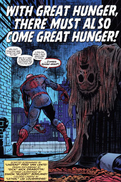 jthenr-comics-vault:  Zombie Spider-Man, Forevermore!Marvel Zombies Return #1Art by Nick DragottaWords by Fred Van Lente