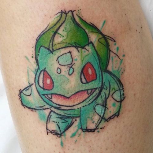 gamerink:    Watercolor Bulbasaur tattoo done by @josiesexton.   