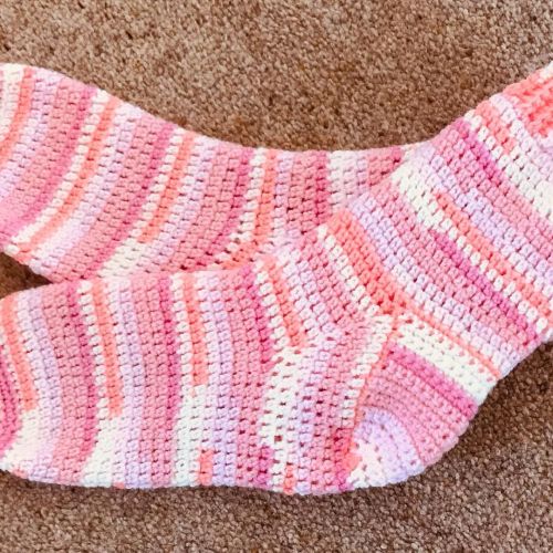 First pair of socks, ever - crochet because I couldn’t get to grips with four needles for a knitted 