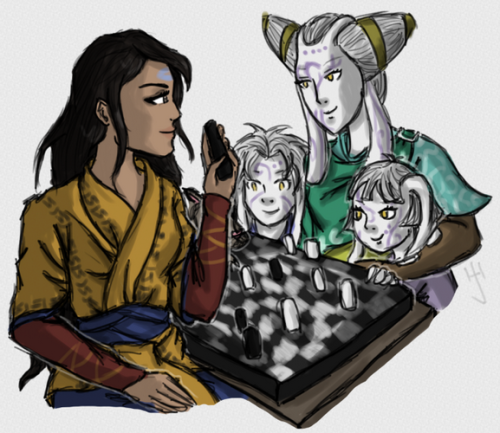 hirfael:bonus kids :3I will pretty much always reblog art of Tamiyo. She is amazing and Bant and jus