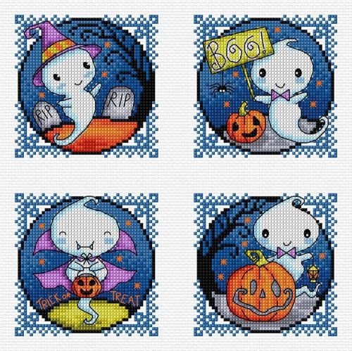 Little Ghost- Set of 4 Halloween Patterns - Durene J Cross Stitch