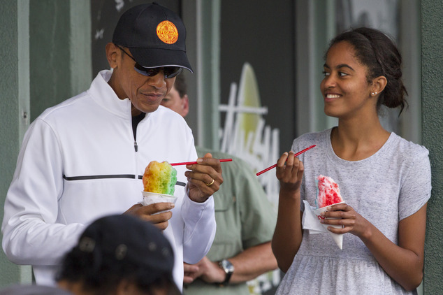 soph-okonedo:  U.S. President Barack Obama and daughter Malia Obama at Island Snow