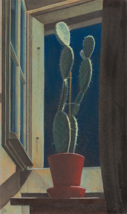 cactus-in-art:Otto Walter Kienzle (Swiss, 1877–1944)Kaktus vor einem offenen Fenster (1931)