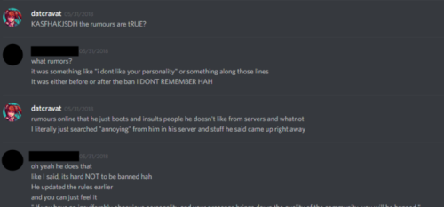 The first five screenshots are what prompted yanderedev to go and make his own yansim discord server (so he could run it like the dictatorship it is - I would know, I was on it for a while and he and his mods just kicked people off and deleted...