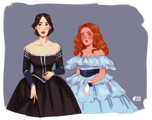 here’s a rough drawing i did of Allene’s ladies, Clemence and Fidelity.you can read spit