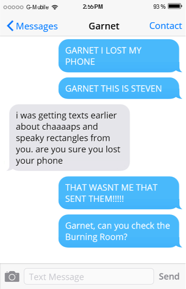 so the anon who said “corrupt gems with phones”? weeeelllll.basically steven wanted a snack but he remembered the chips were  bubbled and since he was thinking of bubbling he bubbled his own phone  and centipeetle got a hold of it(Submitted by shitpost-is