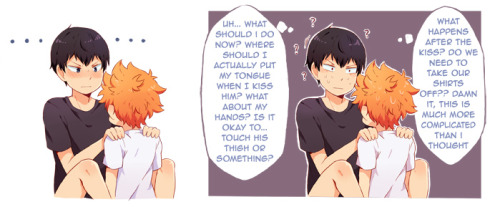 suikkart:  kageyama & hinata’s awkward first attempt at making out is my favourite thing 