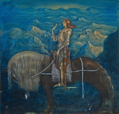 En Riddare Red Fram / A Knight Rode on.Watercolour and heightened white.35 x 34 cm.Art by John Bauer