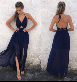 dressfor:  simple backless blue long prom dress