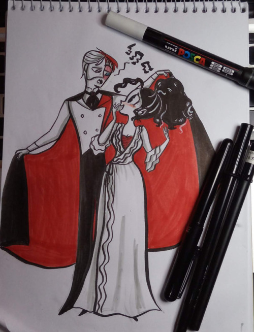 susanarodriguesart:  #inktober2018 #inktober day5- Phantom of the opera staring Shoto Todoroki as the Phantom and Momo Yaoyorozu as Christine 