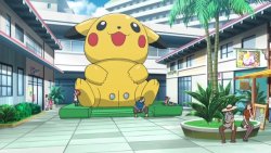 voca-lee: shelgon:   the-pokemonjesus:  So the Pokémon anime just had this episode with an inflatable Pikachu that has a hole in between its legs for kids to go in and play….haven’t I seen this befo- oh….right O_O    This is the bad timeline 