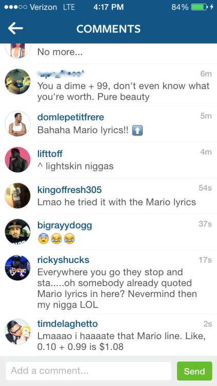 brownglucose:  timothydelaghetto:  So this dude left a comment on my homegirl’s selfie and as a collective of guys that don’t know each other (with the exception of me and rick) we came together to make fun of him for it, and I’m dying.   But 0.99