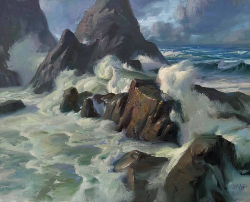 “The In-Pacific Pacific” 16" x 20" oil on linen panel, 2021 Tumultuous seas on