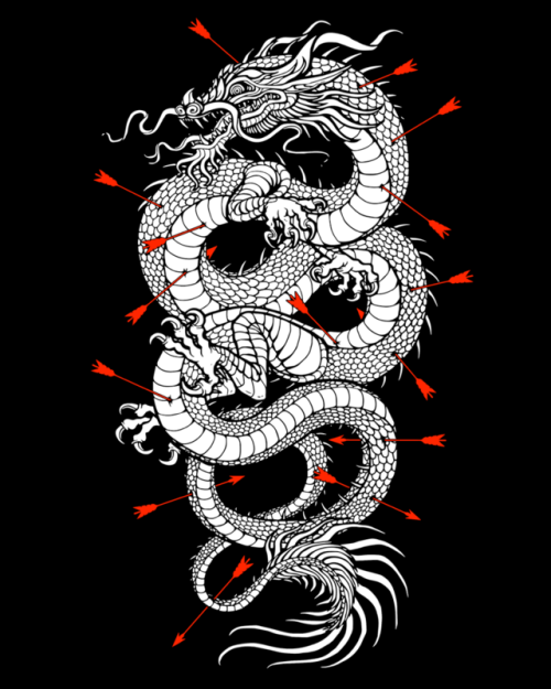 A dragon shot full of arrows! I’ll be screen printing this guy on some shirts in just a few da