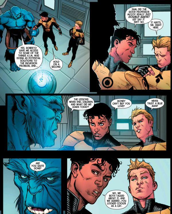 daily-superheroes:  Just Sunspot and Canonball being smart asses. [Avengers #40]http://daily-superheroes.tumblr.com