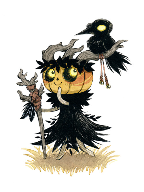 While going for a casual stroll, this Pumpkling finds itself a feathery friend!This drawing was a Ki