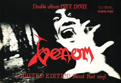 rockandrollpicsandthings:  Venom, ad in Kerrang! magazine for the new compilation double album From Hell To The Unknown 1985