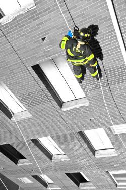 fdny:  An FDNY probationary firefighter at the Fire Academy, November 2014.