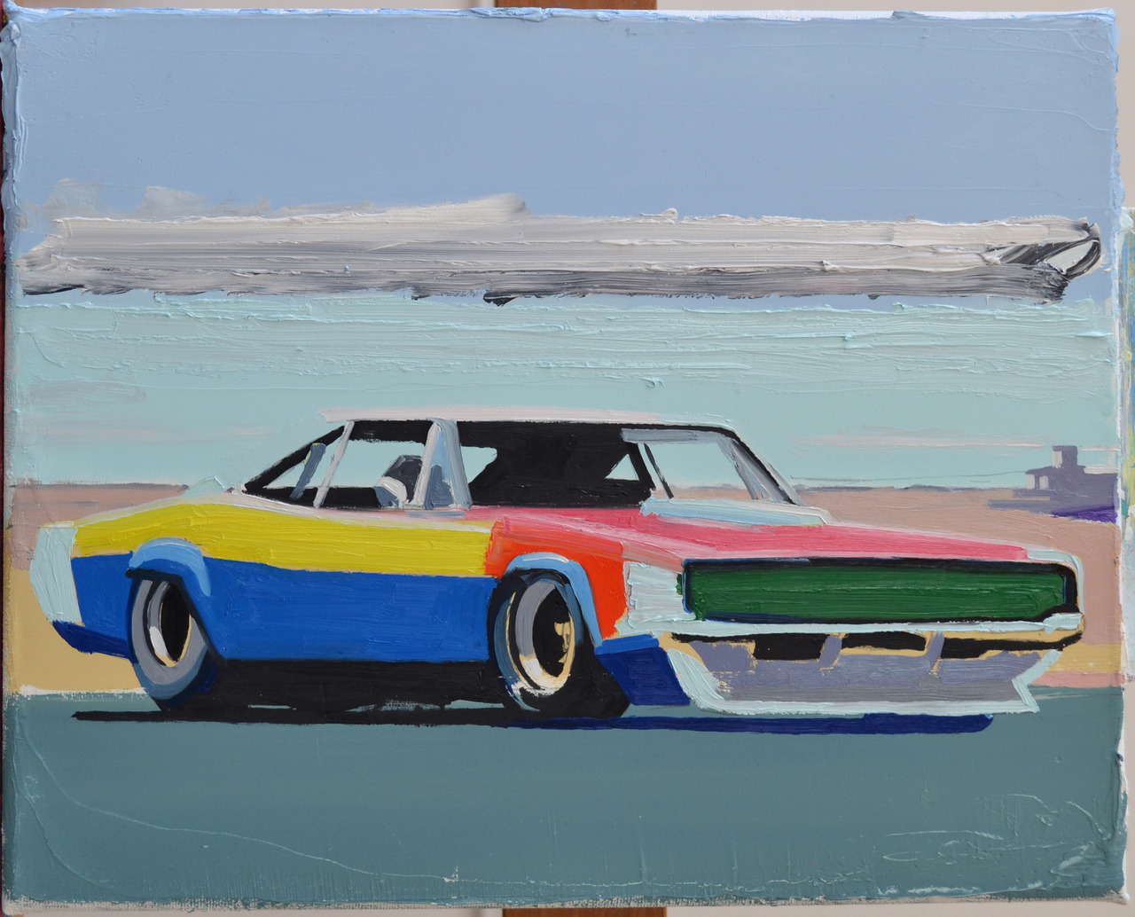 medverfpaintings: Albert Zwaan Musclecar, 2018. Oil on linen, 30x25cm 