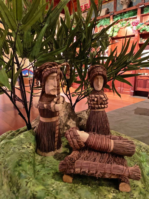 The garments, arms, and headpieces of these Nativity figures from the Philippines are constructed fr