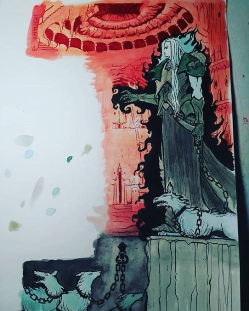 Finished the page of Morgoth in Utumno #sketchbook #morgoth #melkor #painting #ink #tolkien #tolkien