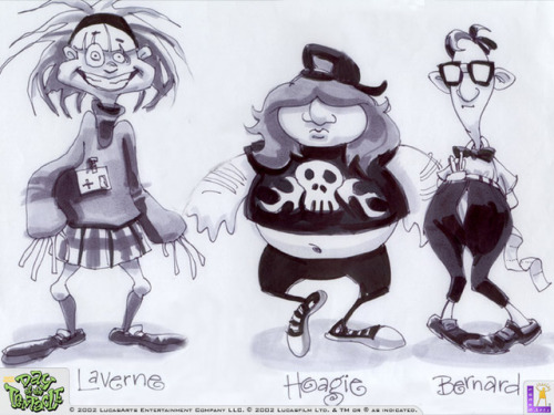 talesfromweirdland:Concept art for the 1993 LucasArts game, Day of the Tentacle. (Or Maniac Mansion 