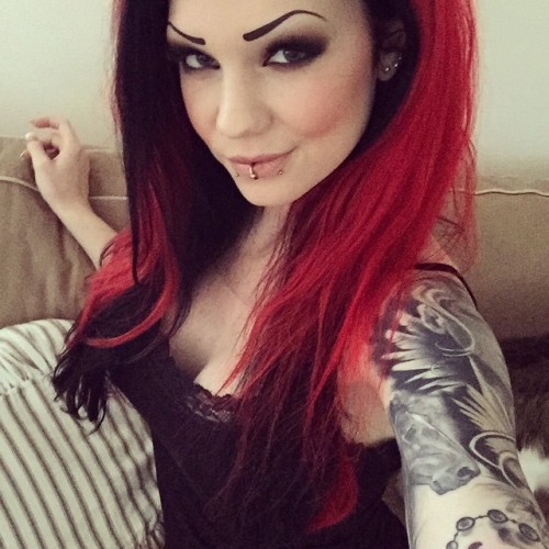 starfucked:  Soon off to work 😘 Have a nice day everyone 💕💋 #me #today #messeduphair #darkmakeup #piercings #inked #girlswithtattoos #inkdolls #armtattoo #redhair #redhead #starfucked #alternative #themcats 😜 