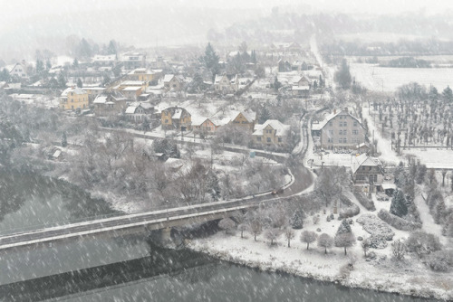 The village of Sázava at winter, Vysočina, Czech Republic