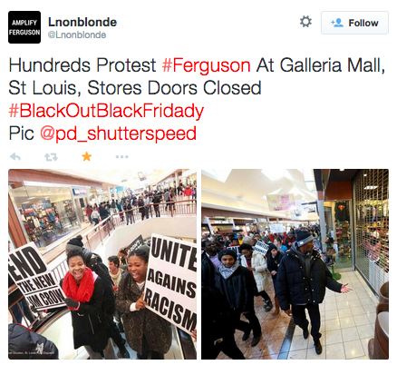 socialjusticekoolaid:  ICYMI in Ferguson (11/29/14): Protesters across the US #BlackOut Black Friday. If we don’t get it, shut it down. #staywoke #farfromover 