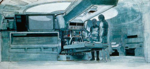 tsercele: Some of Ron Cobb’s concept art for Alien (1979). Among other duties in the art department, Cobb contributed to the look and feel of technology in the Alien universe, designed the “Semiotic Standard” for signs in interstellar spacecraft,