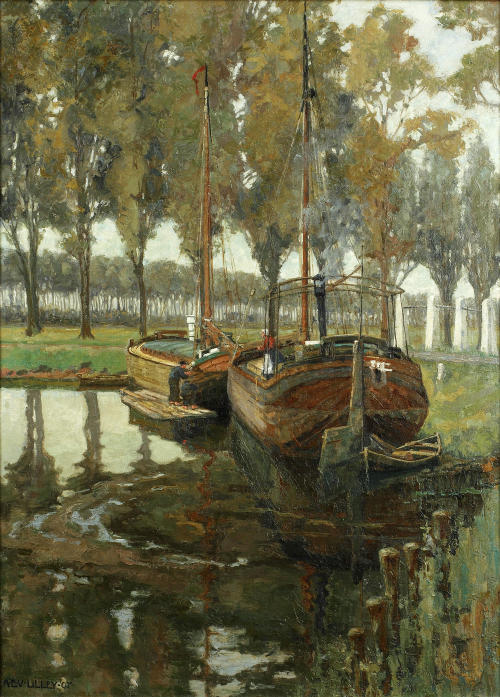 catonhottinroof:Albert Edward Victor Lilley (1868-1954)Barges at Sluys, Holland 