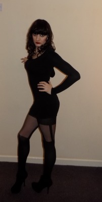 nicolebuxton:new one - black dress and tights - please reblog xxx