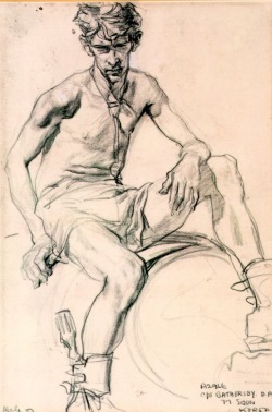 Male Drawing, Charcoal on Paper, by Ivor Hele.