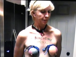 humiliatingwhores2:  This slut has its tiny little tits decorated. There not much you can do tits that small might as well make decorations out of them