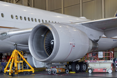 United Airlines 2001 Boeing 767-400 N66056 c/n 29451 GE CF6-80 engine. San Francisco Airport 2021.