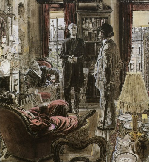 iheartb33s: Some favorite Robert Fawcett illustrations. 1) Holmes receives a client like a professio