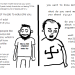 definitelynotplanetfall:definitelynotplanetfall:guerrillatech:where’s the comic with that guy with a badly drawn swastika  on his shirt offering to share racist crime stats contrasted with the guy saying “just google feminism it’s completely