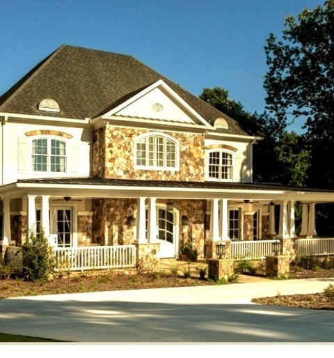 Porch In AtlantaLarge Classic Stone Porch Idea With A Roof Extension