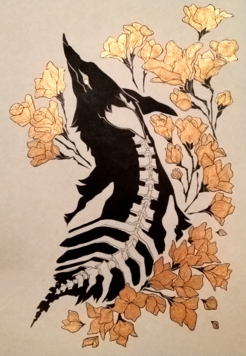 sticksandsharks:I’m doing Inktober over at my twitter, here are some black/gold ink ones