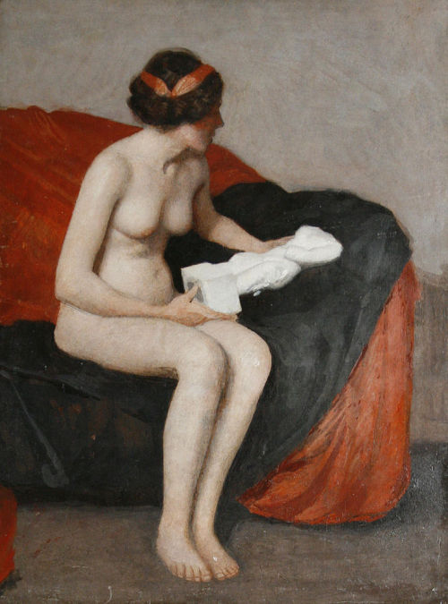 windypoplarsroom:William MacGregor Paxton“Seated nude with sculpture”