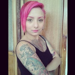eliona-suicide:  #suicidegirls #suicidegirlschile #eliona #pinkhair #pierced #chileanbeauty #chestpiece #colors #inkedgirls #tattoos #tattooed #eyes #dollface #shorthair #suicidegirlsselfie 