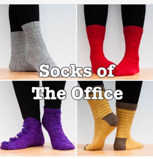 THIS IS A THING!! Sock patterns named Casual Friday, Dwight, Little Moments, and Worlds Best Boss by